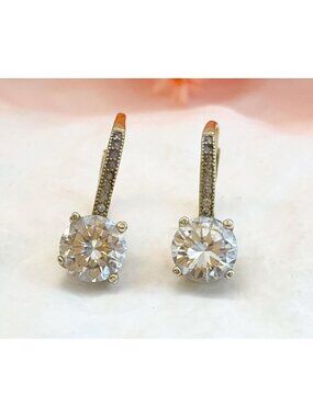 Round Cut CZ Gold Overlay Minimalist 925 Sterling Silver Vintage Earrings